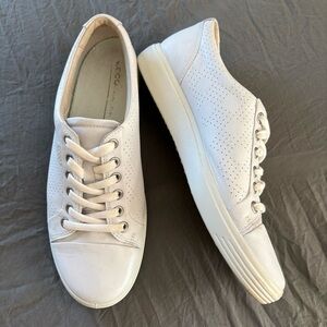 ECCO Soft 7 Perforated Leather White Sneaker. Size 8.